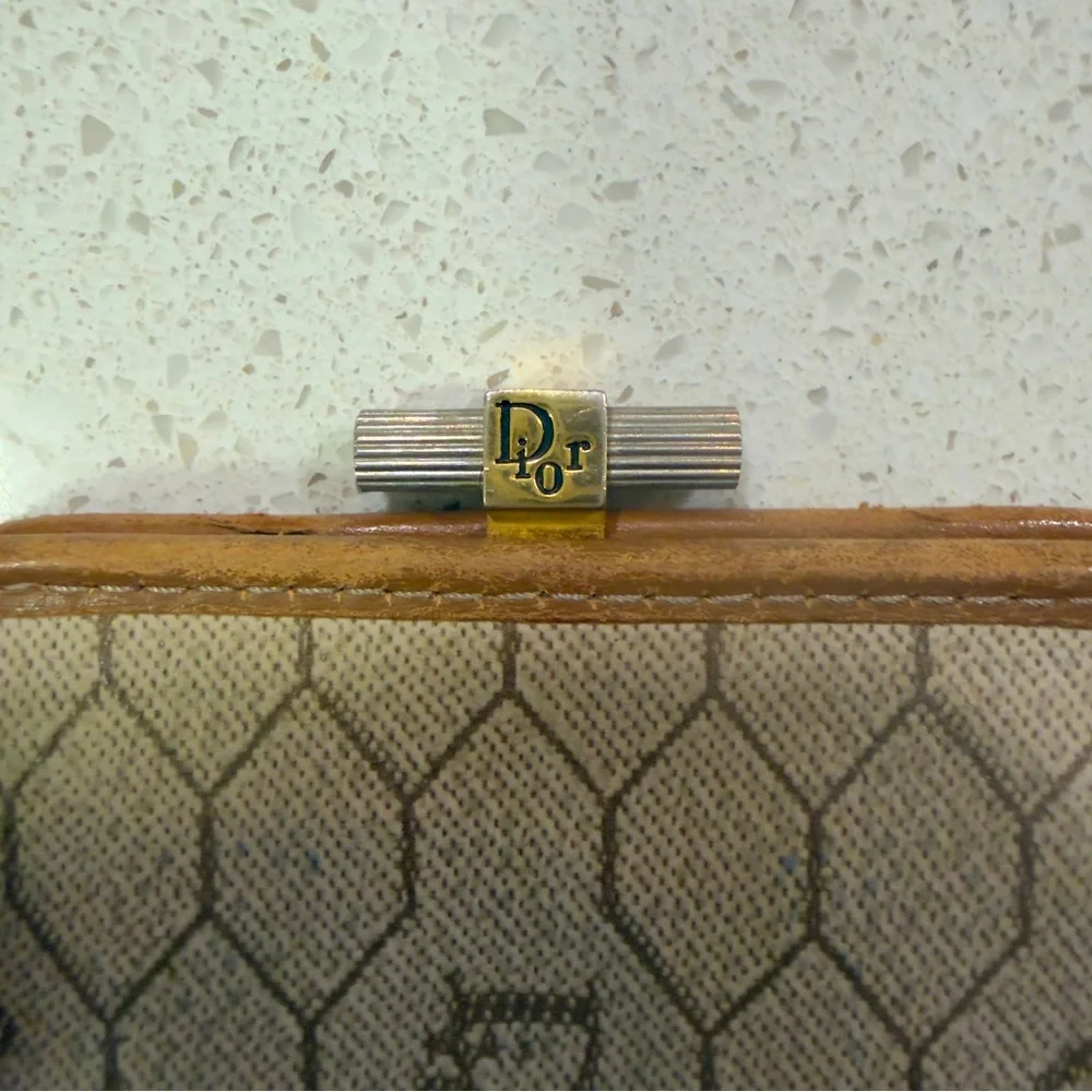 Authentic 1990s CHRISTIAN DIOR Brown Honeycomb Clutch Pouch Wallet